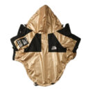 Gold and black colorblock dog windbreaker with Pupreme x TDF logos inspired by Supreme North Face collaboration