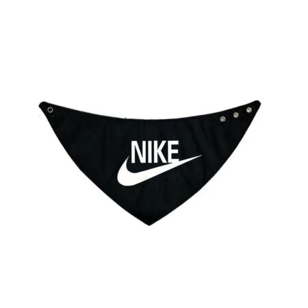 Black dog bandana with white Nike swoosh logo and snap closures