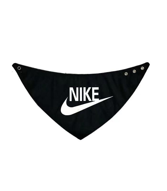 Black dog bandana with white Nike swoosh logo and snap closures
