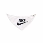 White dog bandana with black Nike swoosh logo and snap closures