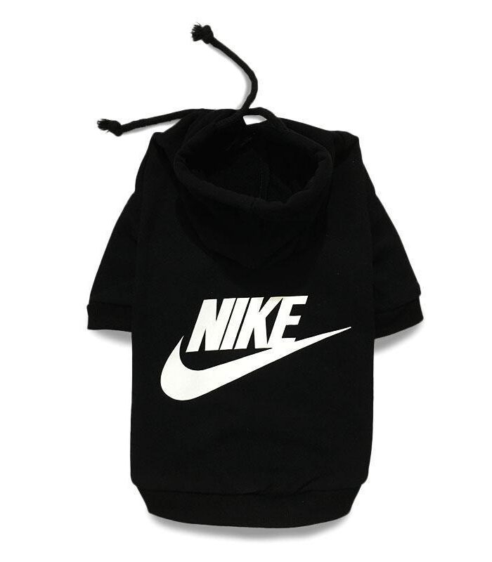 Black dog hoodie with Nike logo and kangaroo pocket back view