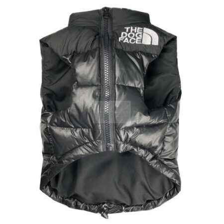 Black quilted puffer dog vest North Face inspired with TDF logo on chest