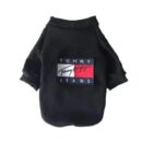 Black cotton dog hoodie with Tommy Hilfiger inspired flag logo on chest