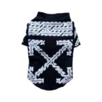 Black dog tee with white cabin baggage tape graphic pattern inspired by Off-White