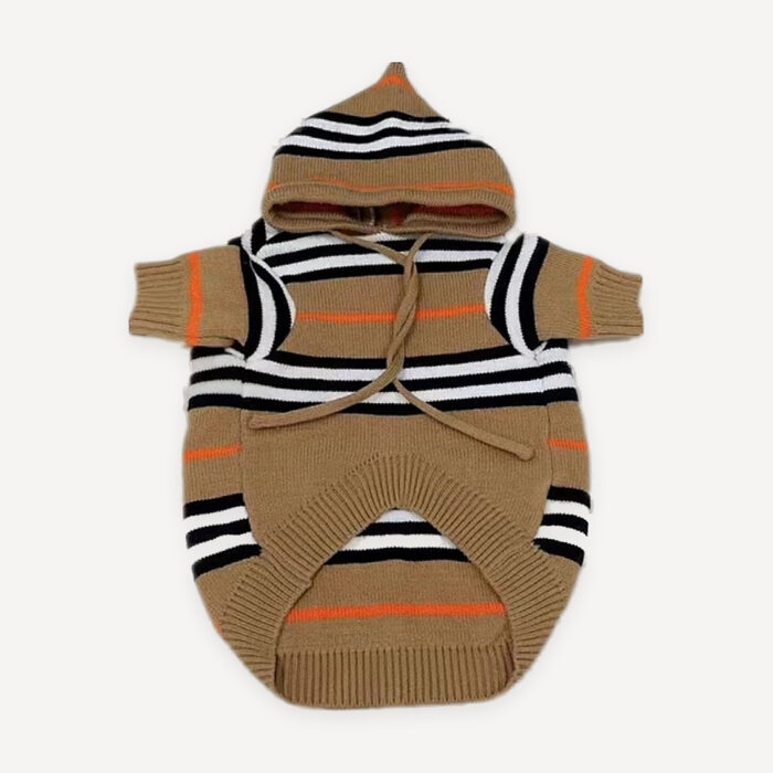 Striped Hooded Knit With Letter Patch dog sweater view 2