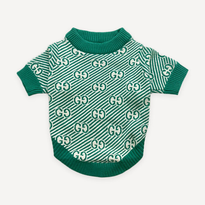 Green Monogram Knit dog sweater inspired by Gucci