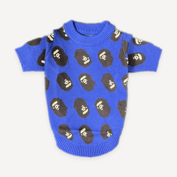 Blue Ape Head Print Knit dog sweater