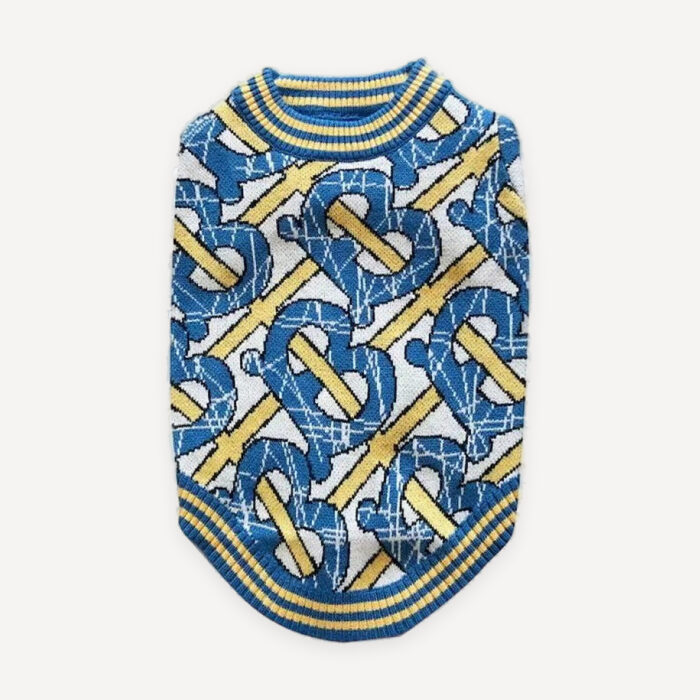 Monogram Stripe Trim Knit dog sweater inspired by Burberry