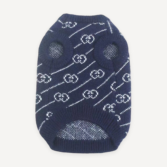 Navy Swirl Logo Knit dog sweater inspired by Gucci