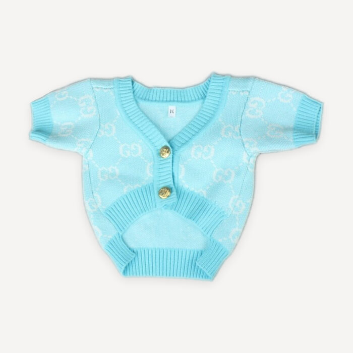 Turquoise Monogram dog cardigan inspired by Gucci