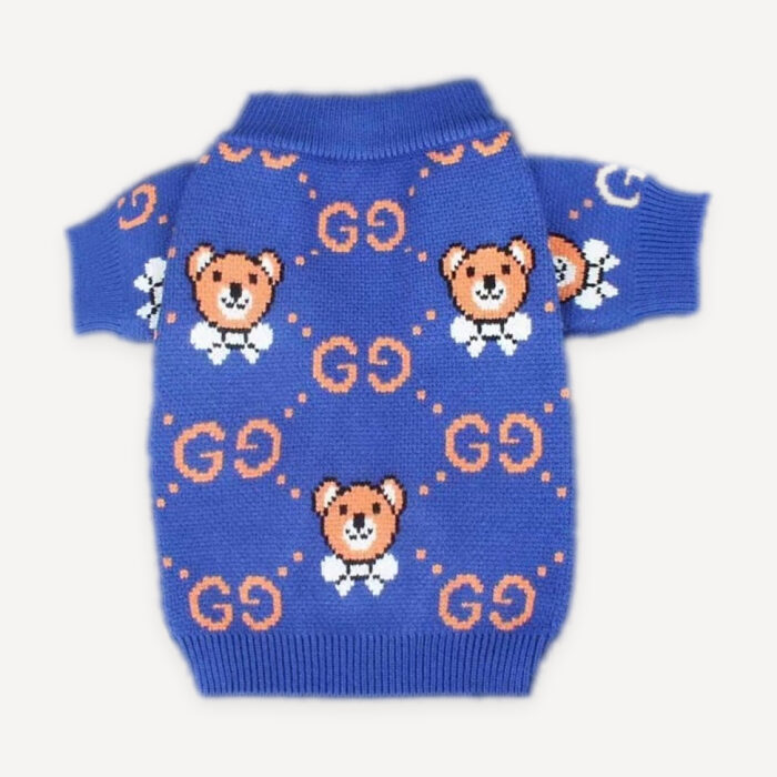 Blue Teddy Monogram Knit dog sweater inspired by Gucci view 2