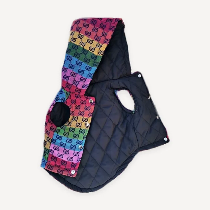 Quilted Hooded With Rainbow Hood Trim dog jacket view 5
