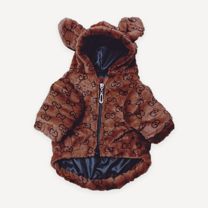 White Monogram Bear Ear dog puffer inspired by Gucci view 3