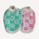 Turquoise Monogram Knit dog sweater inspired by Gucci view 3