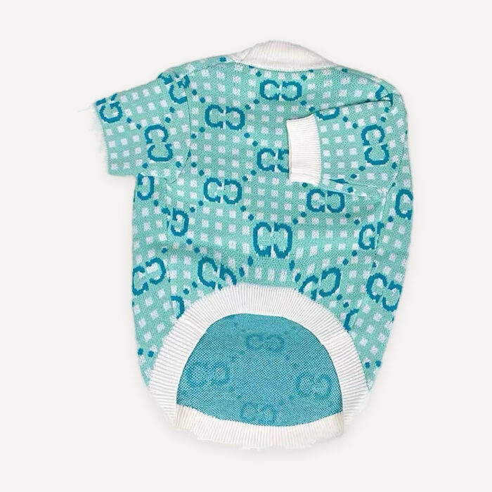 Turquoise Monogram Knit dog sweater inspired by Gucci