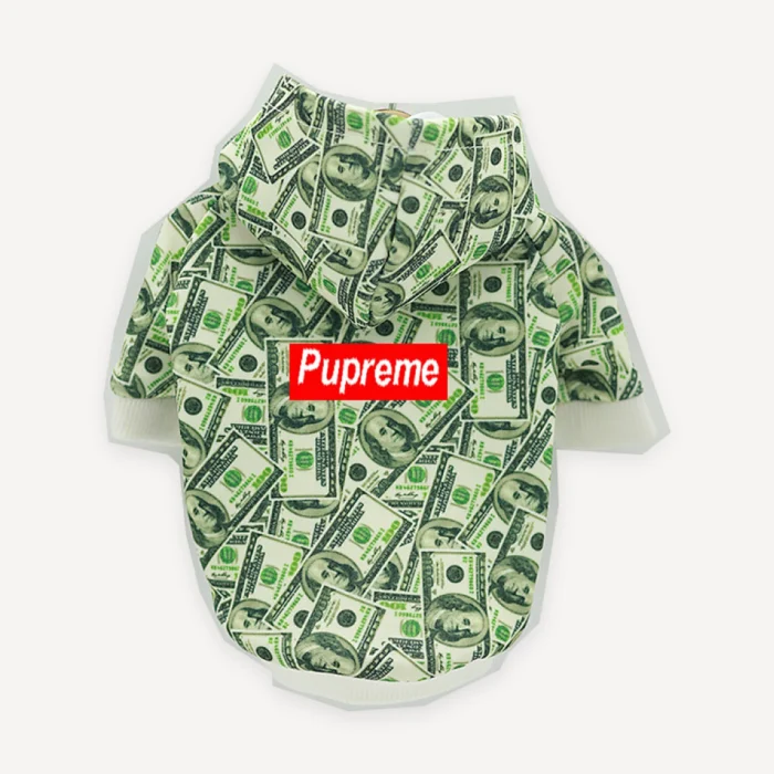 Money Print dog hoodie inspired by Supreme view 3