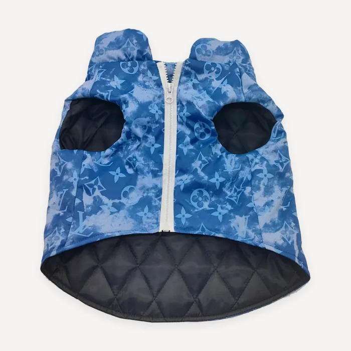 Tonal Blue Monogram dog jacket inspired by Louis Vuitton view 2