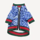 Blue Monogram Web Stripe dog jacket inspired by Gucci view 2