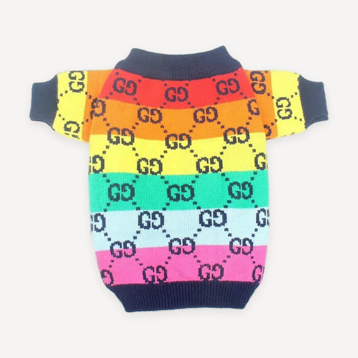 Rainbow Band Monogram Knit dog sweater inspired by Gucci
