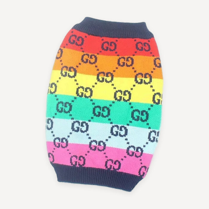 Rainbow Band Monogram Knit dog sweater inspired by Gucci view 2