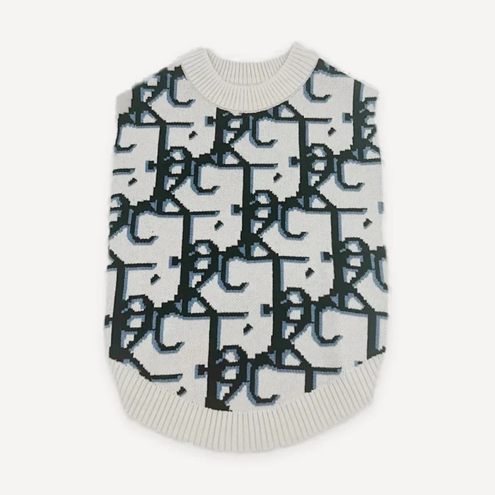 Cream Oblique Knit dog sweater inspired by Dior view 2