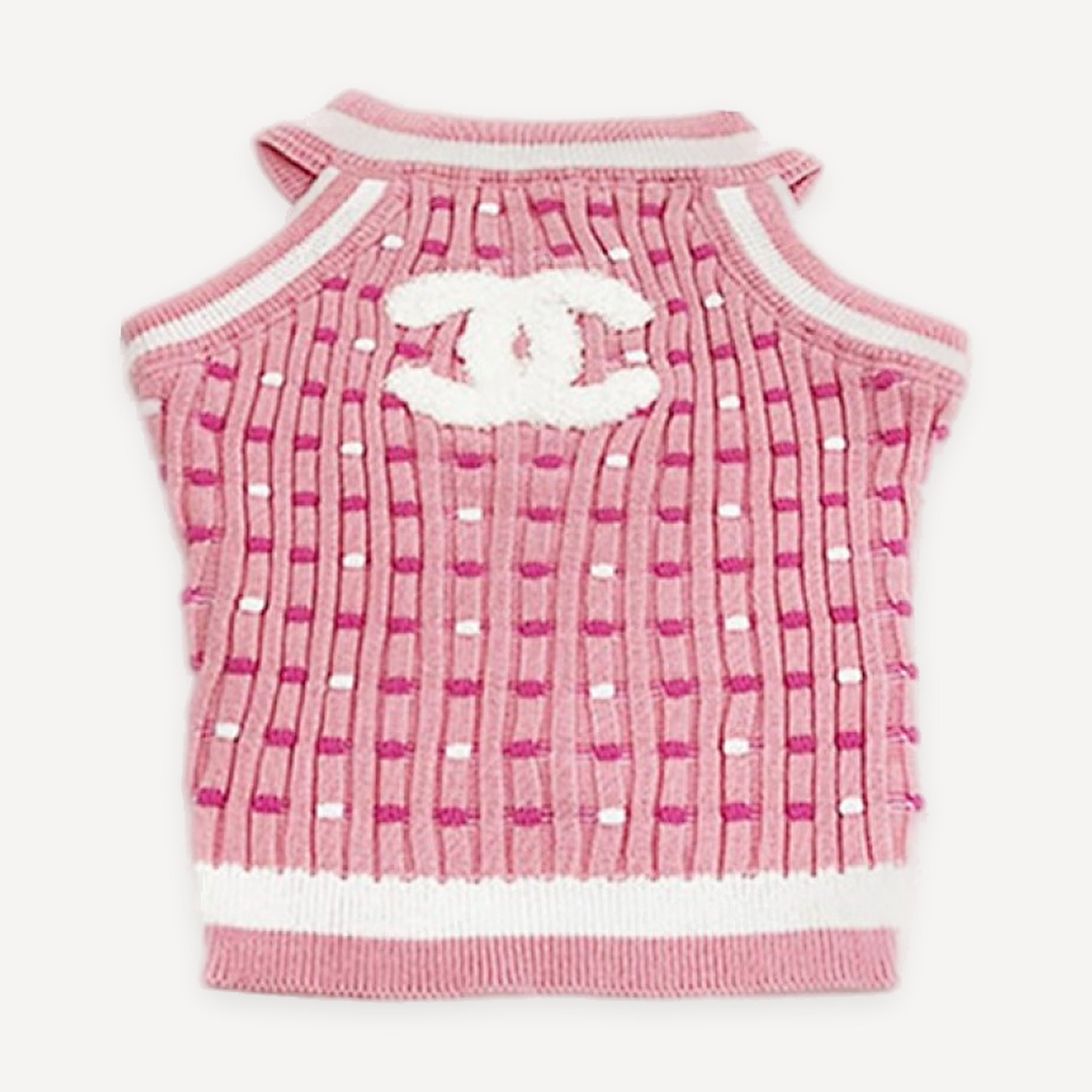 Pink Ribbed Knit dog vest inspired by Chanel