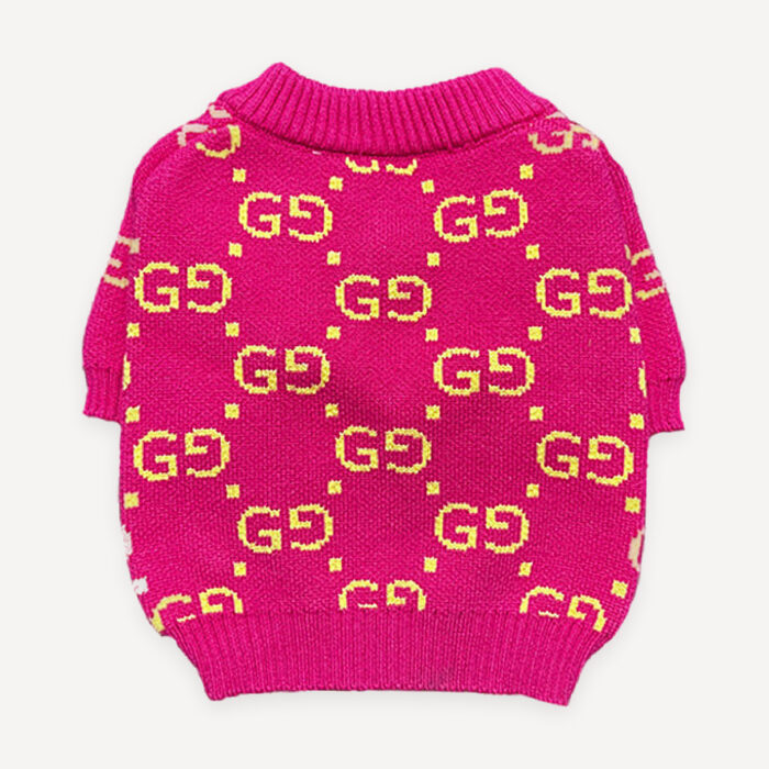 Pink Monogram Knit dog sweater inspired by Gucci
