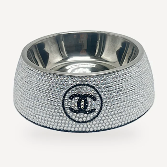 Crystal Logo Dog dog bowl inspired by Chanel