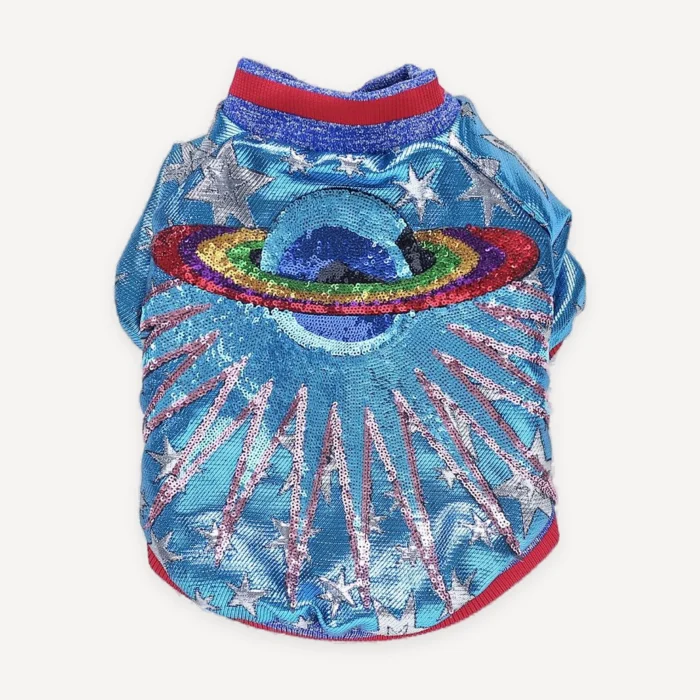 Iridescent Blue Quilted dog jacket view 2