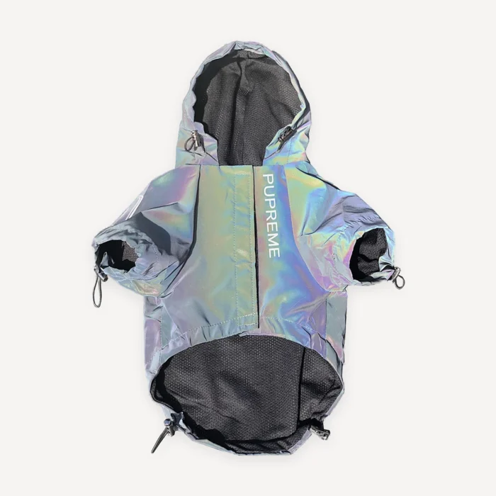 Reflective Iridescent Hooded dog jacket view 2