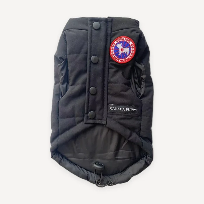Navy Puffer dog jacket inspired by Canada Goose view 2