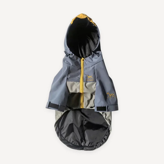 Gray Drawcord Hooded dog raincoat view 2