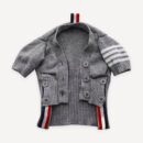 Gray Four Stripe Knit dog cardigan