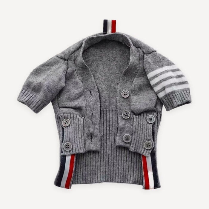 Gray Four Stripe Knit dog cardigan