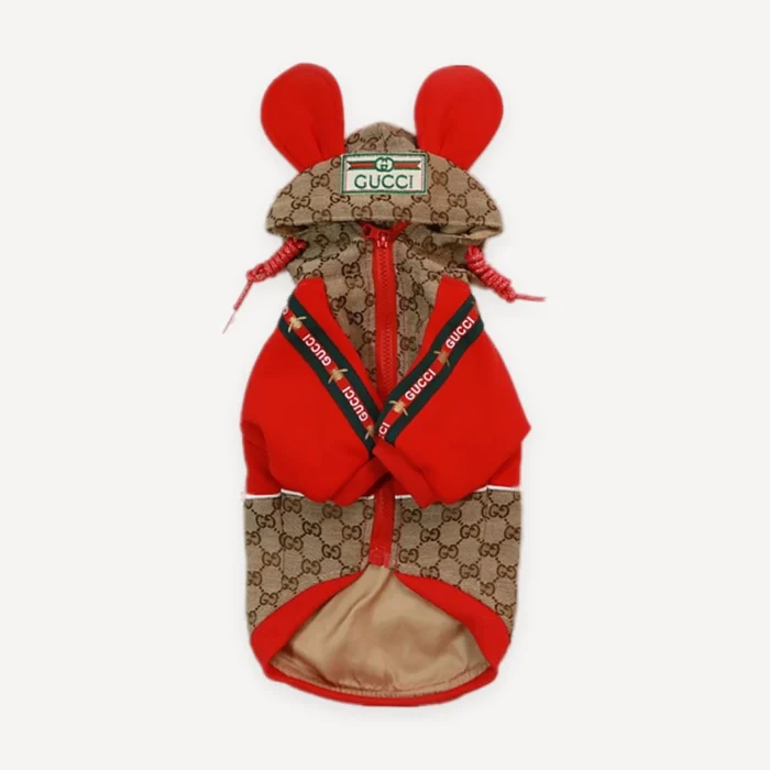 Bunny Ear Hooded Monogram dog coat inspired by Gucci view 2