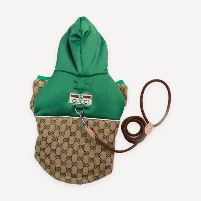 Green Hooded Monogram dog jacket inspired by Gucci view 3