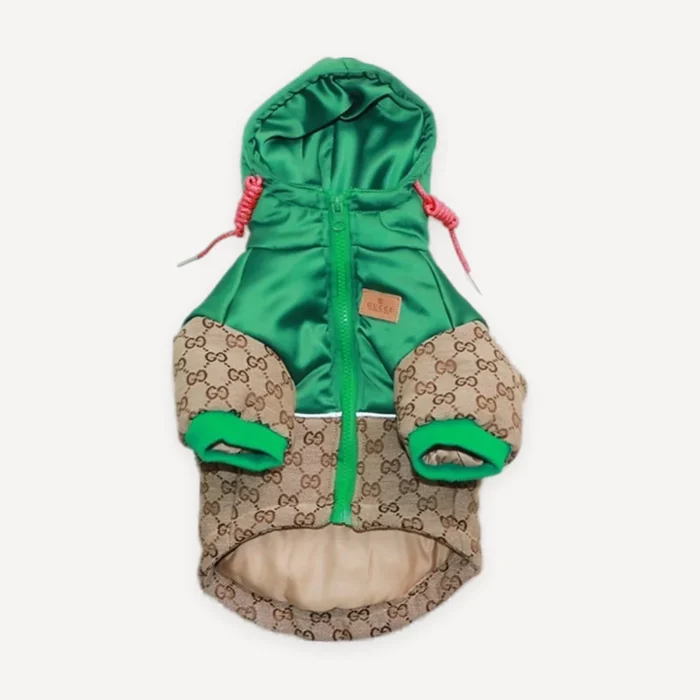 Green Hooded Monogram dog jacket inspired by Gucci view 4