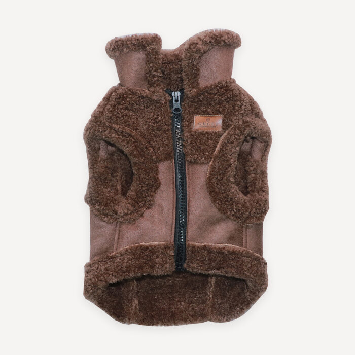 Sherpa Trim Leather dog jacket inspired by Gucci view 6