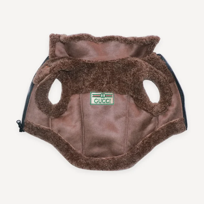 Sherpa Trim Leather dog jacket inspired by Gucci view 7