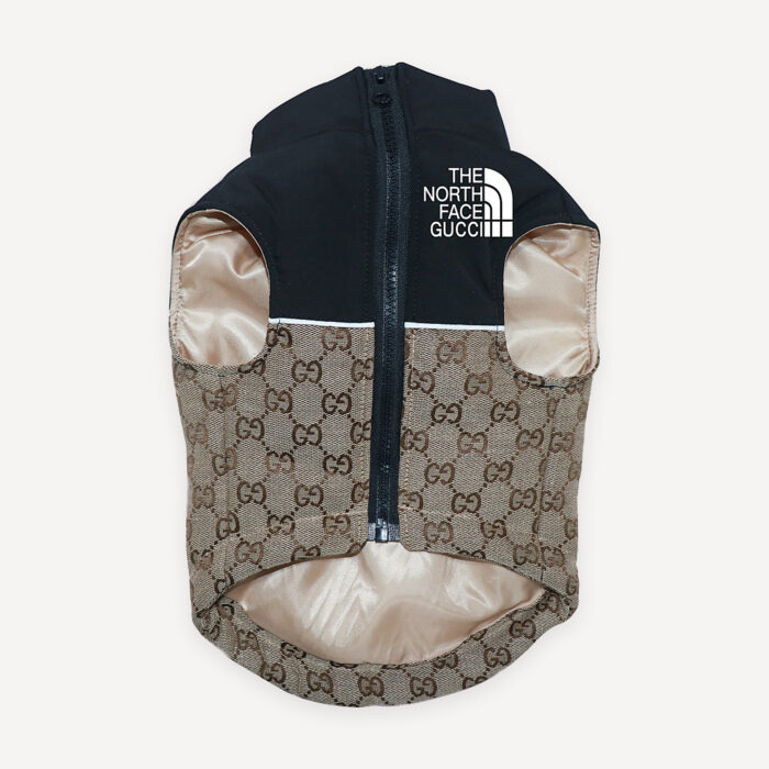 X Pawcci Monogram Puffer dog vest inspired by The North Face view 3