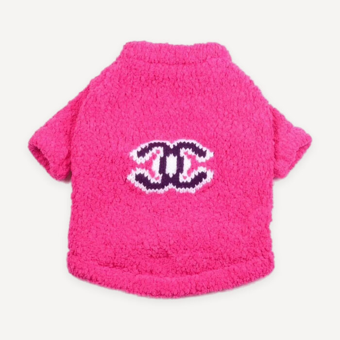 Pink Fluffy Logo dog sweater inspired by Chanel
