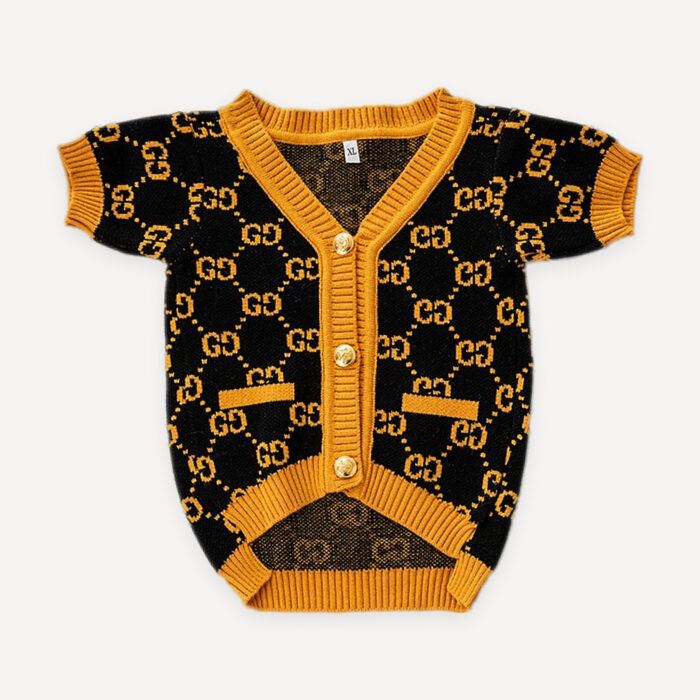 Orange Monogram dog cardigan inspired by Gucci