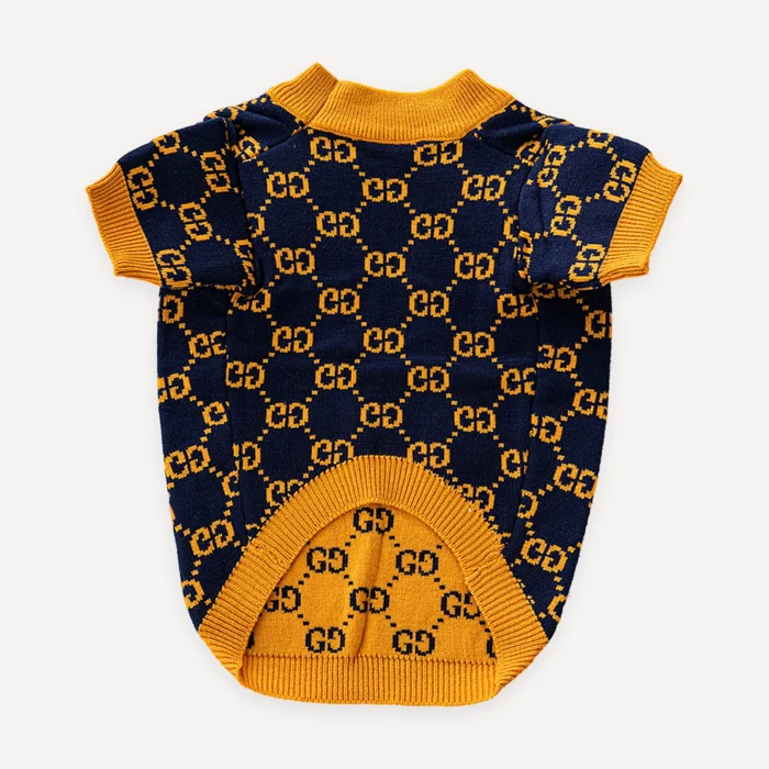 Gold Monogram Knit dog sweater inspired by Gucci view 2
