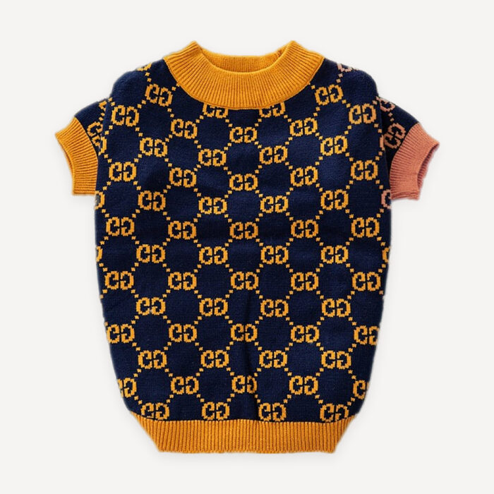 Gold Monogram Knit dog sweater inspired by Gucci