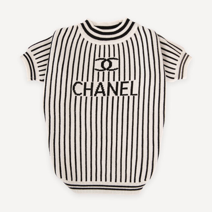 Vertical Stripe Knit dog sweater inspired by Chanel view 2