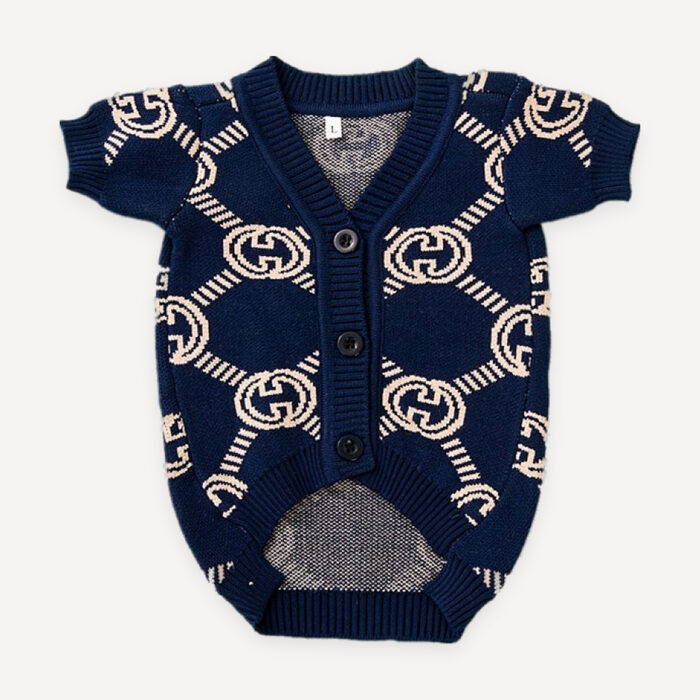 Navy Monogram Knit dog sweater inspired by Gucci view 2