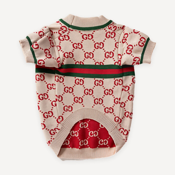 Red Monogram Knit dog sweater inspired by Gucci