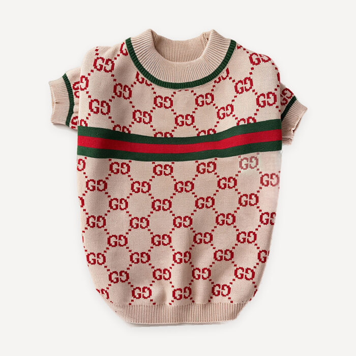 Red Monogram Knit dog sweater inspired by Gucci view 2