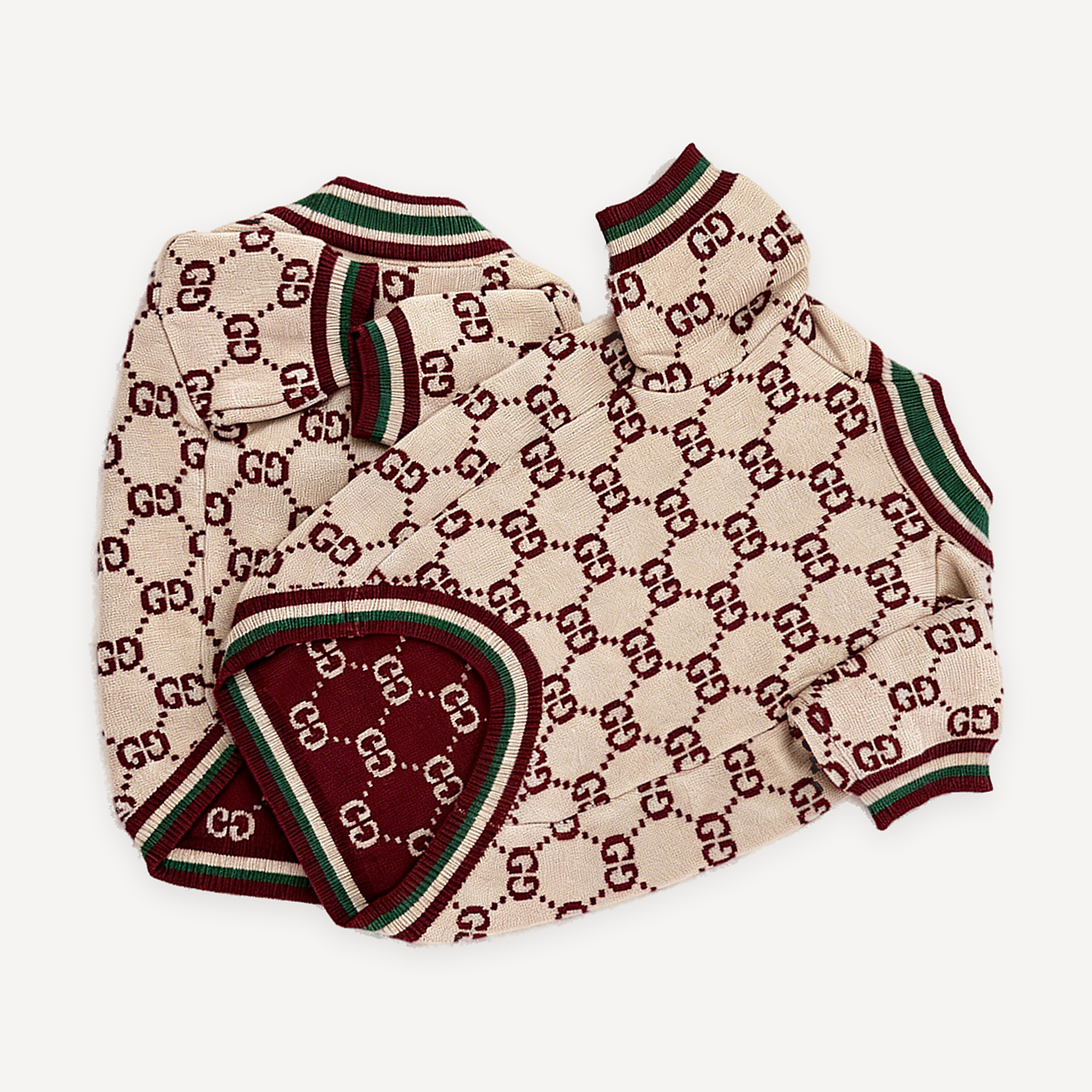 Burgundy Monogram Knit dog sweater inspired by Gucci view 2
