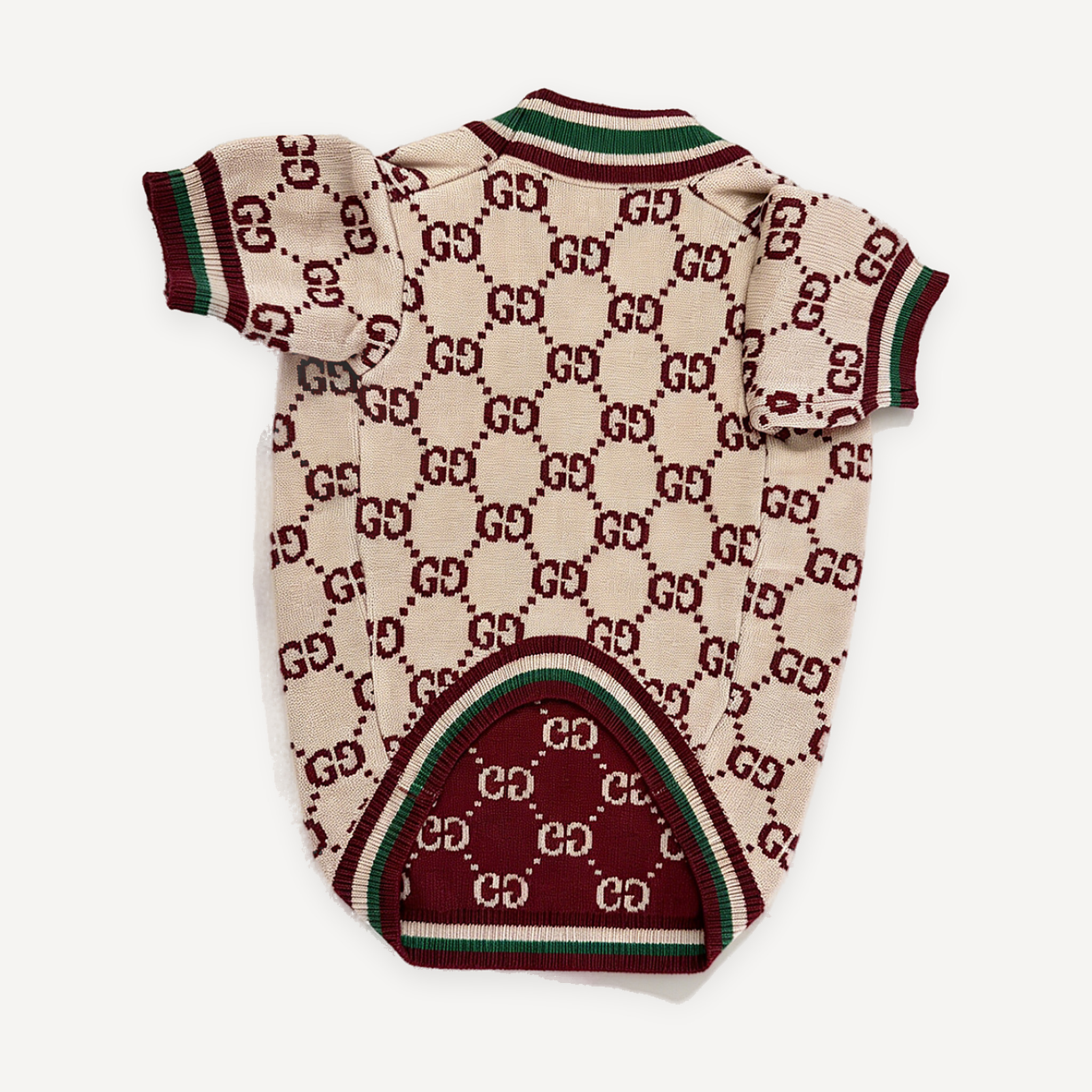 Burgundy Monogram Knit dog sweater inspired by Gucci